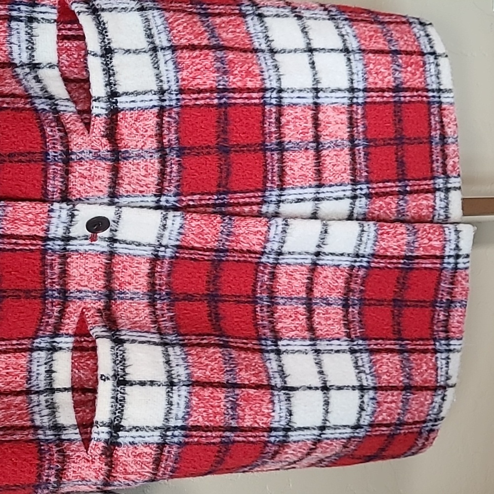 Old Navy Overcoat Novel Red Plaid Wool Blend Jacket Size XL - Picture 4 of 14